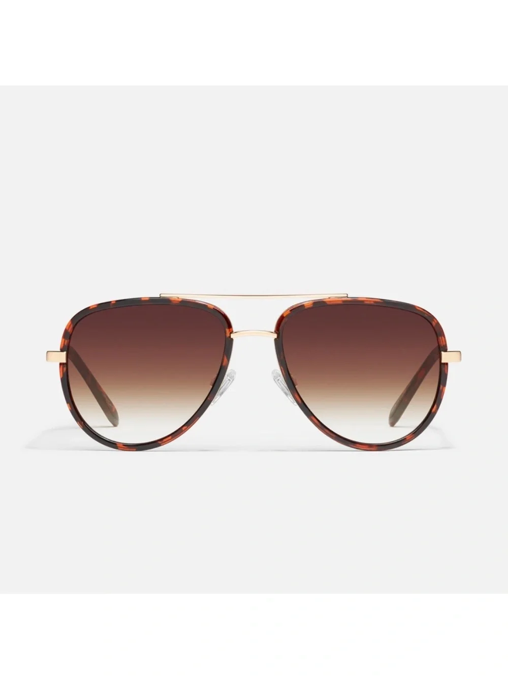 QUAY ALL IN Tortoiseshell Aviator Sunglasses with Gold Bridge